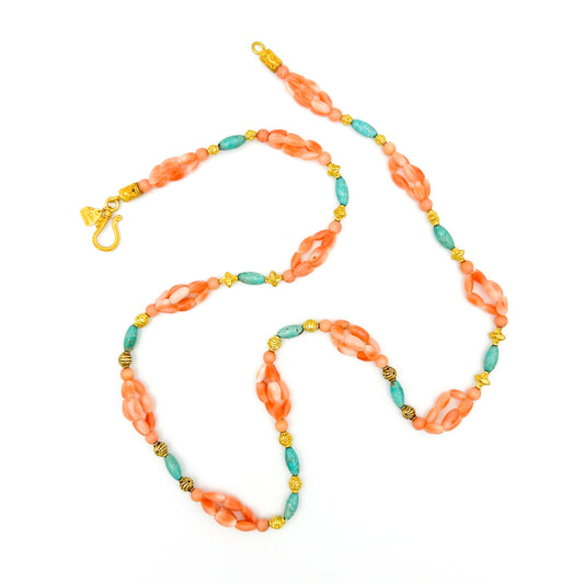 "Tulamben" Necklace (Coral, Turquoise, 22k, 18k Gold)
