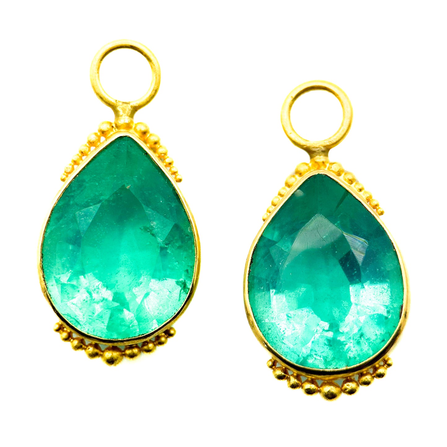 "Charm" Drops for Hoop Earrings (Green Topaz, 22k, 18k Gold)