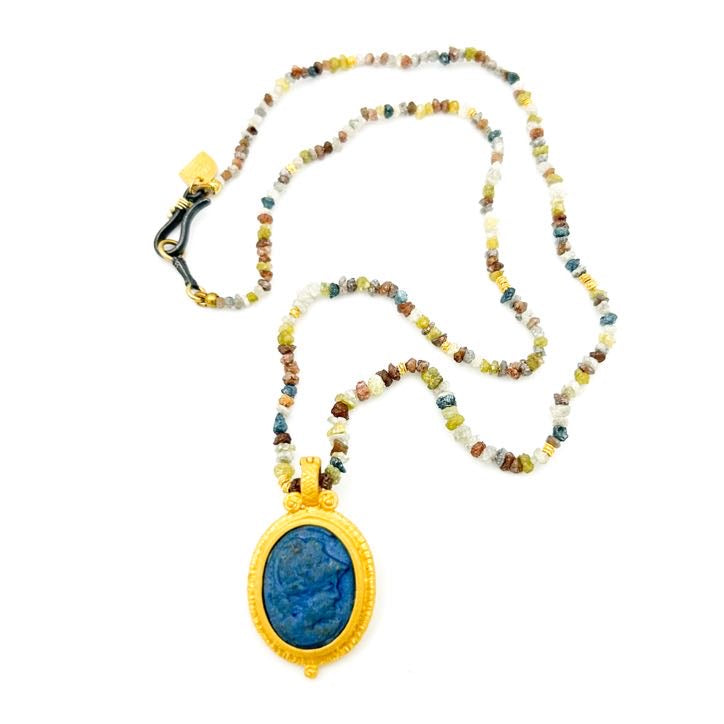 "Jerusalem" Pendant (Blue Faience Ceramic Cameo, 22k, 18k Gold)