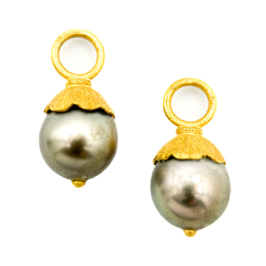 "Kilauea" Drops for Hoop Earrings (Tahitian Pearl, 22k Gold)