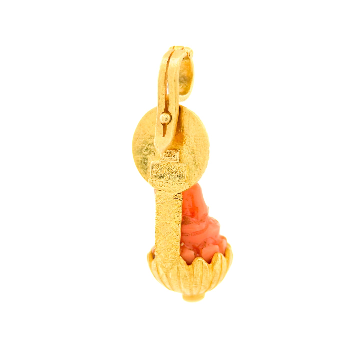 "Lord Buddha" Pendant (Carved Italian Coral, 22k, 18k Gold)