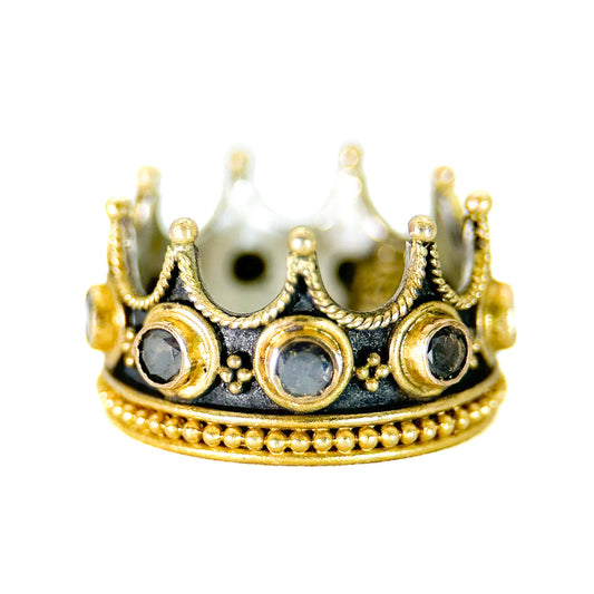 "Gothic Crown Princess" Ring (Black Diamond, 22k, 18k Gold)