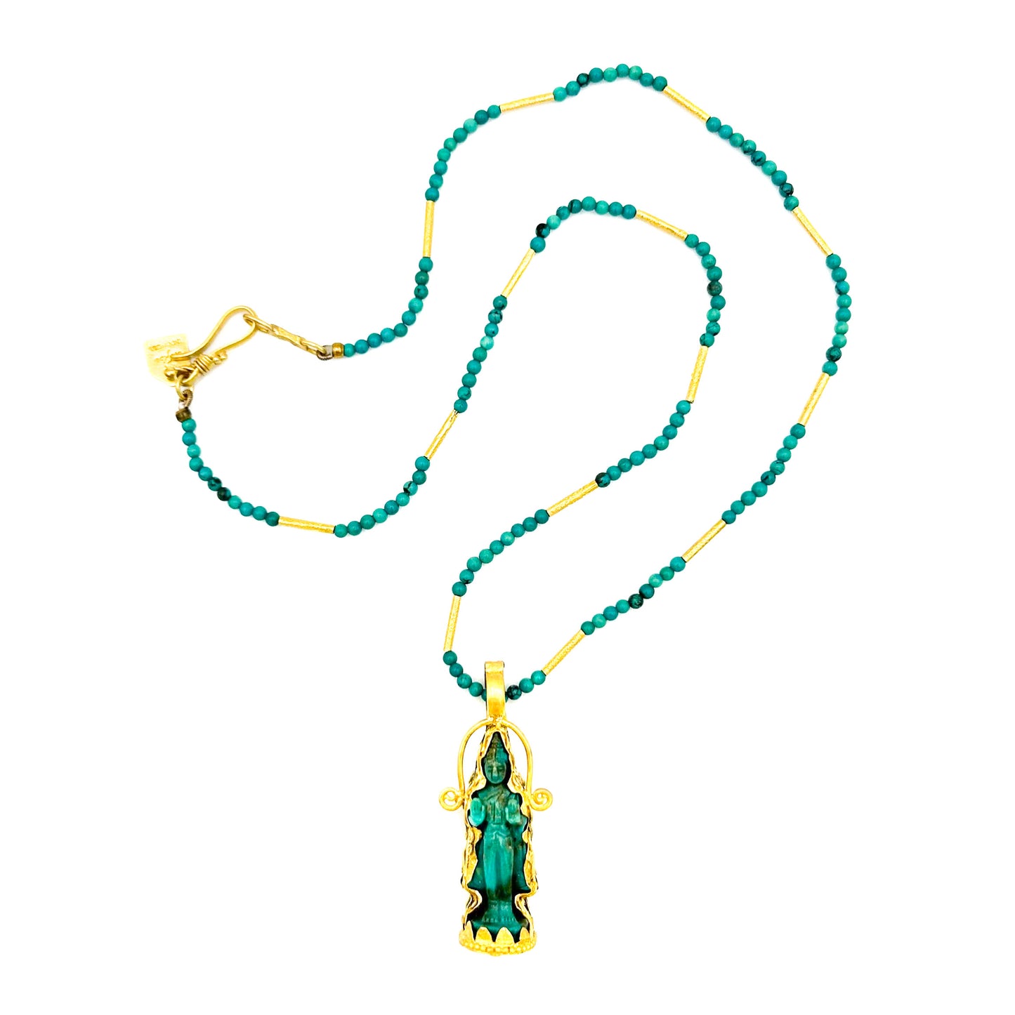 "Ayuthaya Buddha" Pendant (Carved Turquoise Buddha, 22k Gold)