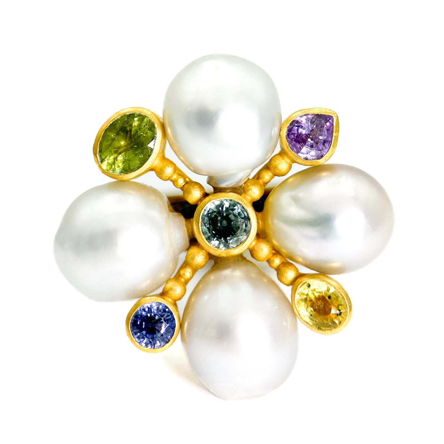 "Queen of the South Seas" Ring (Keshi Pearl, Sapphire, 22k, 18k Gold, Sterling Silver)