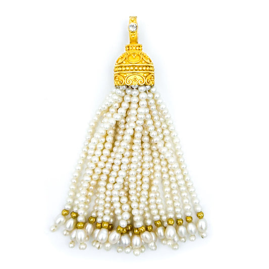 "Westminster" Tassel Pendant (White Freshwater Pearl, 22k, 18k Gold)