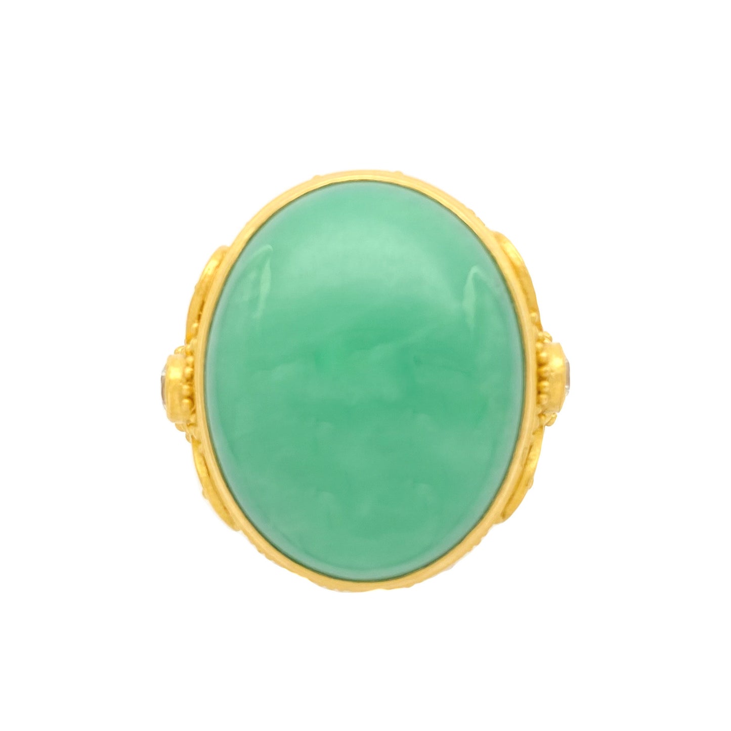 "Fleur De Lys" Ring (Chrysoprase and White Zircon, 22k Gold)