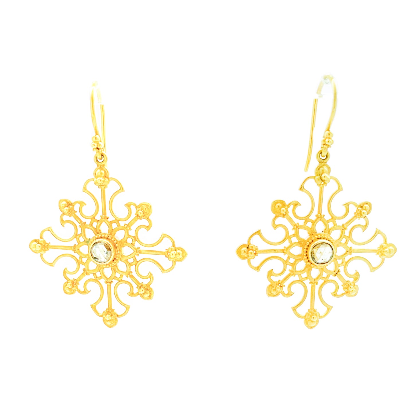 "Snowflake" Hook Earrings (Diamond, 22k and 18k Gold)