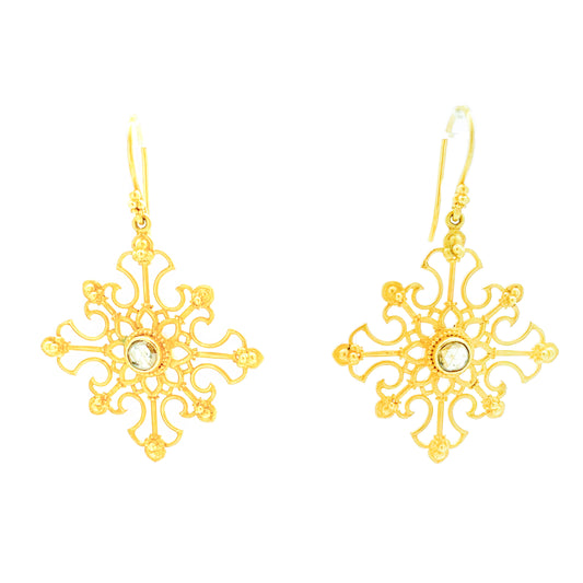 "Snowflake" Hook Earrings (Diamond, 22k and 18k Gold)