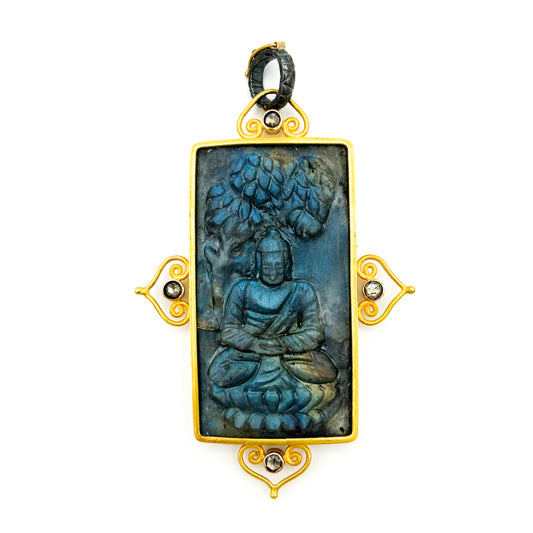 "Bodhi Buddha" Pendant (Labradorite, Diamond, 22k, 18k Gold, Sterling Silver)