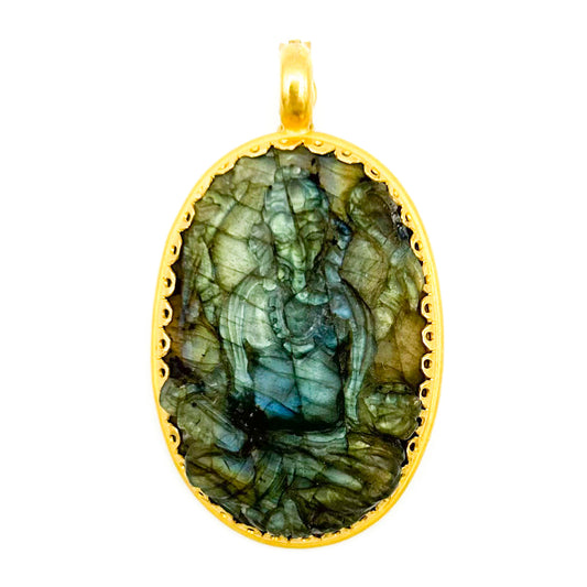 "Deidre Ganesh" Pendant (Carved Labradorite, 22k, 18k Gold)