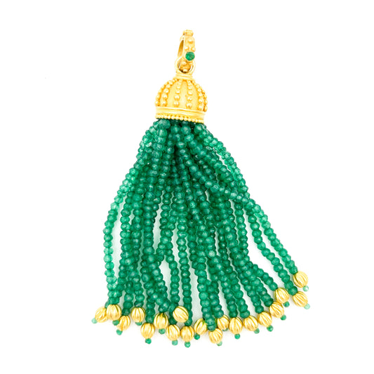 "Urchin" Tassel Pendant (Emerald Beads, 22k, 18k Gold)