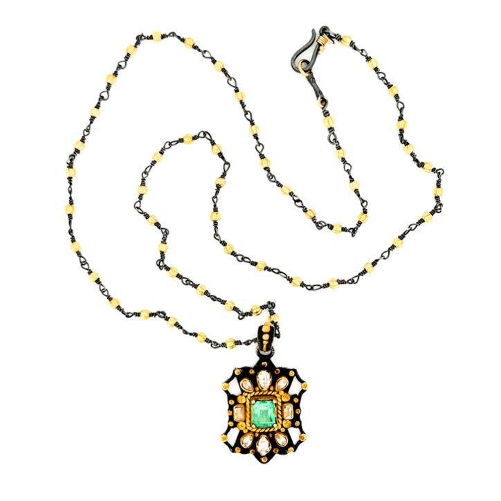 "Pattya Flower" Necklace (Oxidized Silver and 18k Gold Beads)