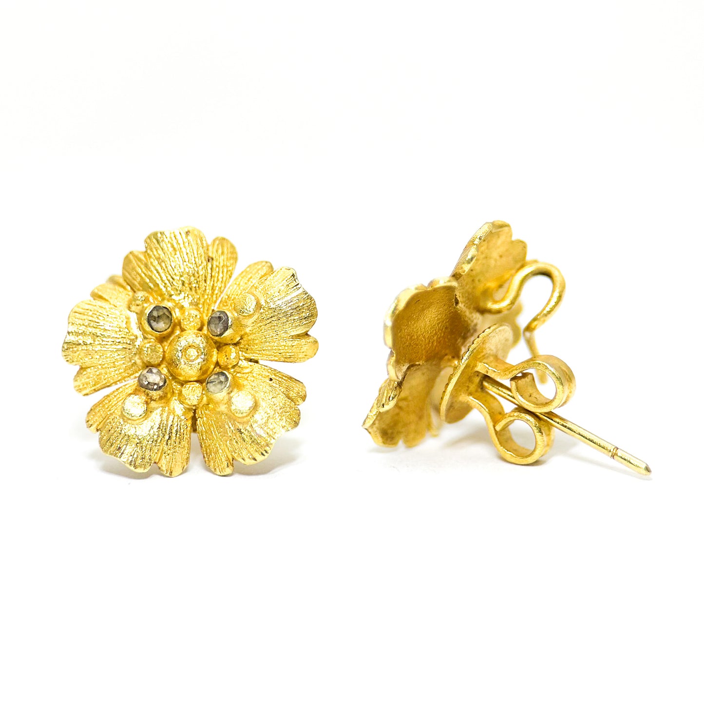 "Hibiscus" Stud Earrings (Diamond, 22k, 18k Gold)