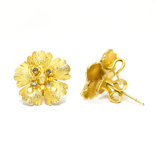 "Hibiscus" Stud Earrings (Diamond, 22k, 18k Gold)