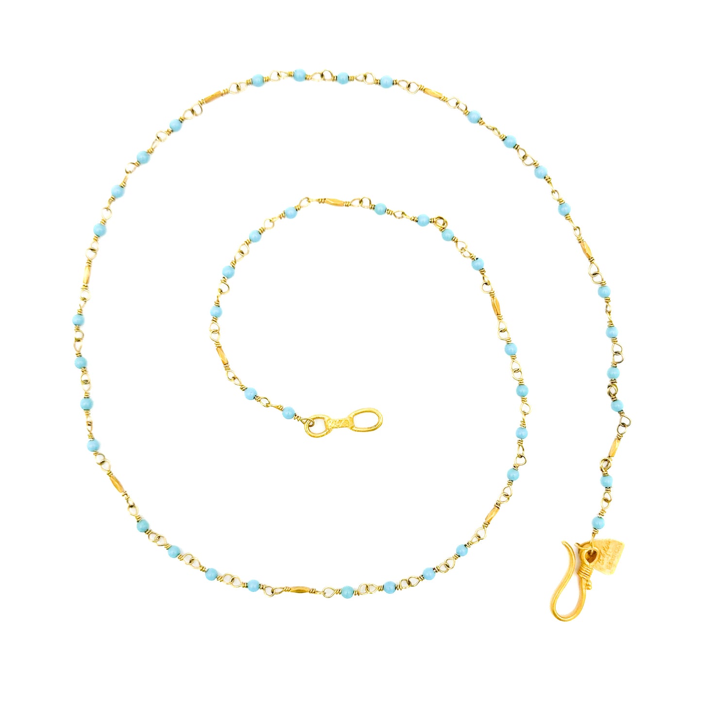"Whisper Link" Chain Necklace (Sleeping Beauty Turquoise Beads, 22k, 18k Gold)