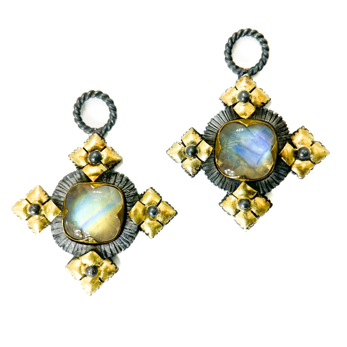 "Malta" Drops for Hoop Earrings (Moonstone, 18k Gold, Oxidized Sterling Silver)