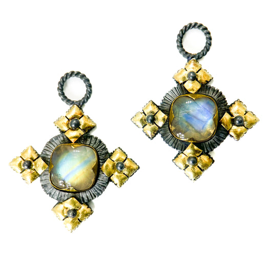 "Malta" Drops for Hoop Earrings (Moonstone, 18k Gold, Oxidized Sterling Silver)