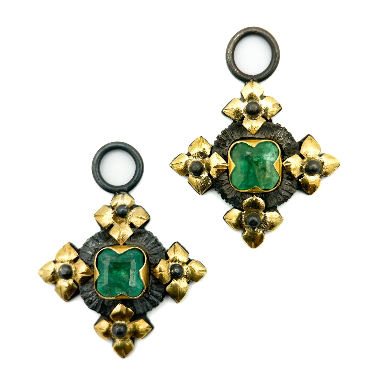 "Malta" Drops for Hoop Earrings (Emerald, 18k Gold, Oxidized Sterling Silver)