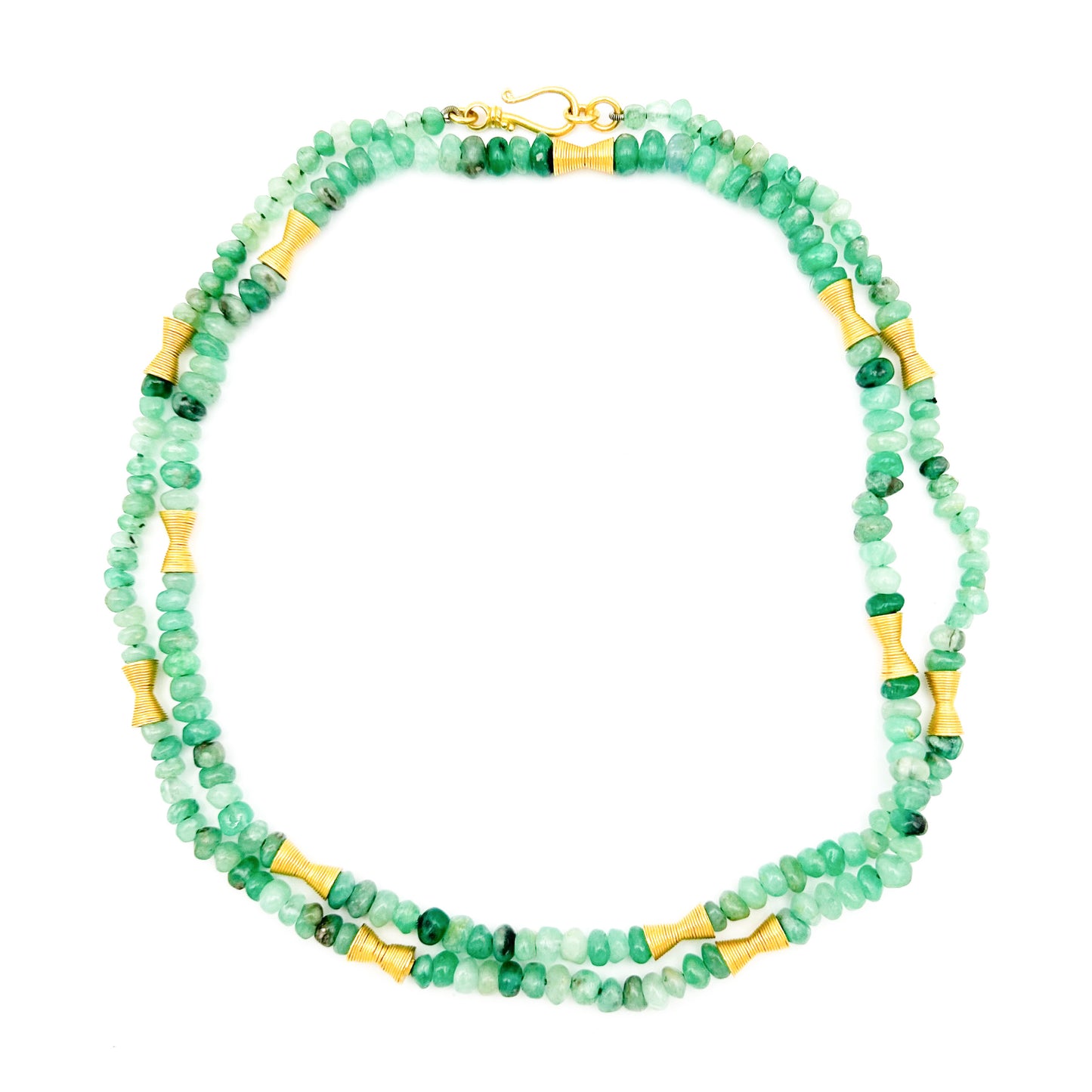 "Long Lola" Necklace (Emerald Beads, 18k, 22k Gold)