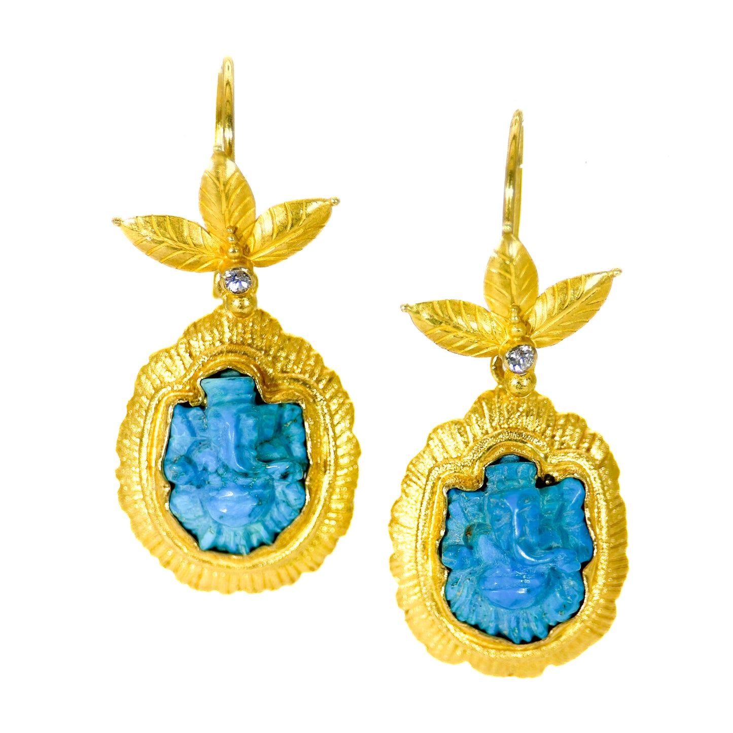 "Etched Flame" Drops for Hook Earrings (Sleeping Beauty Turquoise, 22k, 18k Gold)