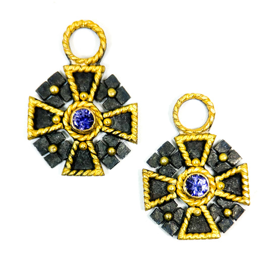 "Maltese Cross" Drops for Hoop Earrings (Blue Sapphire, 22k, 18k Gold, Oxidized Sterling Silver)