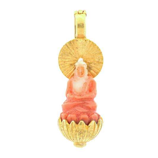 "Lord Buddha" Pendant (Carved Italian Coral, 22k, 18k Gold)