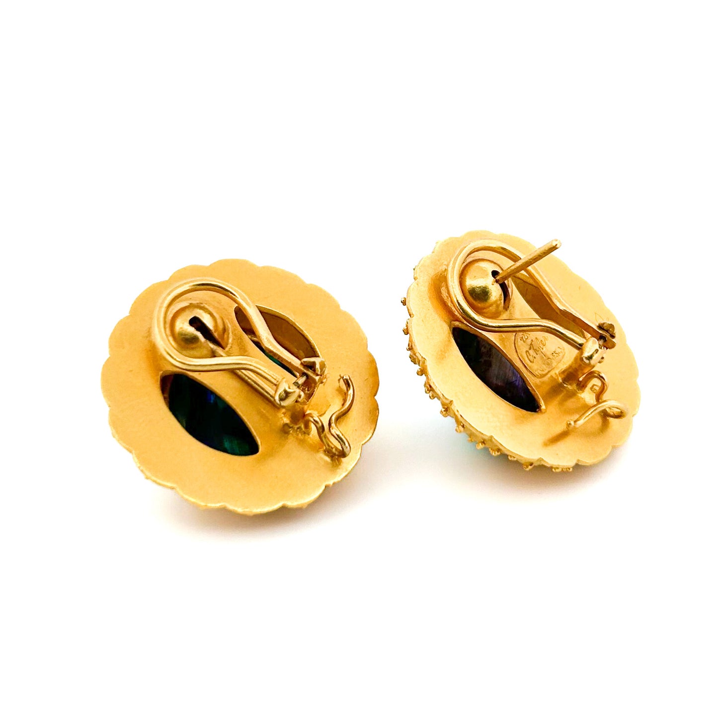 "Artichoke" Button Earrings (Abalone Pearl, 22k, 18k Gold)