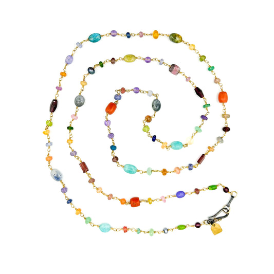 "Winona Confetti" Necklace (Mixed Gemstone Beads, 18k Gold, Sterling Silver)