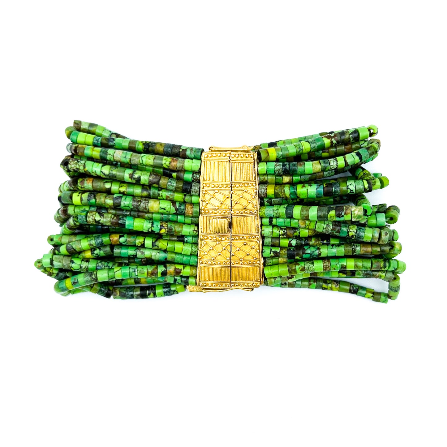 "Nefertari" Bracelet (Green Turquoise, Gaspeite Heishi Beads, 22k Gold)