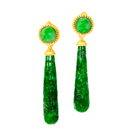 "Xengdu" Stud Dangle Earrings (Jade, 22k, 18k Gold)