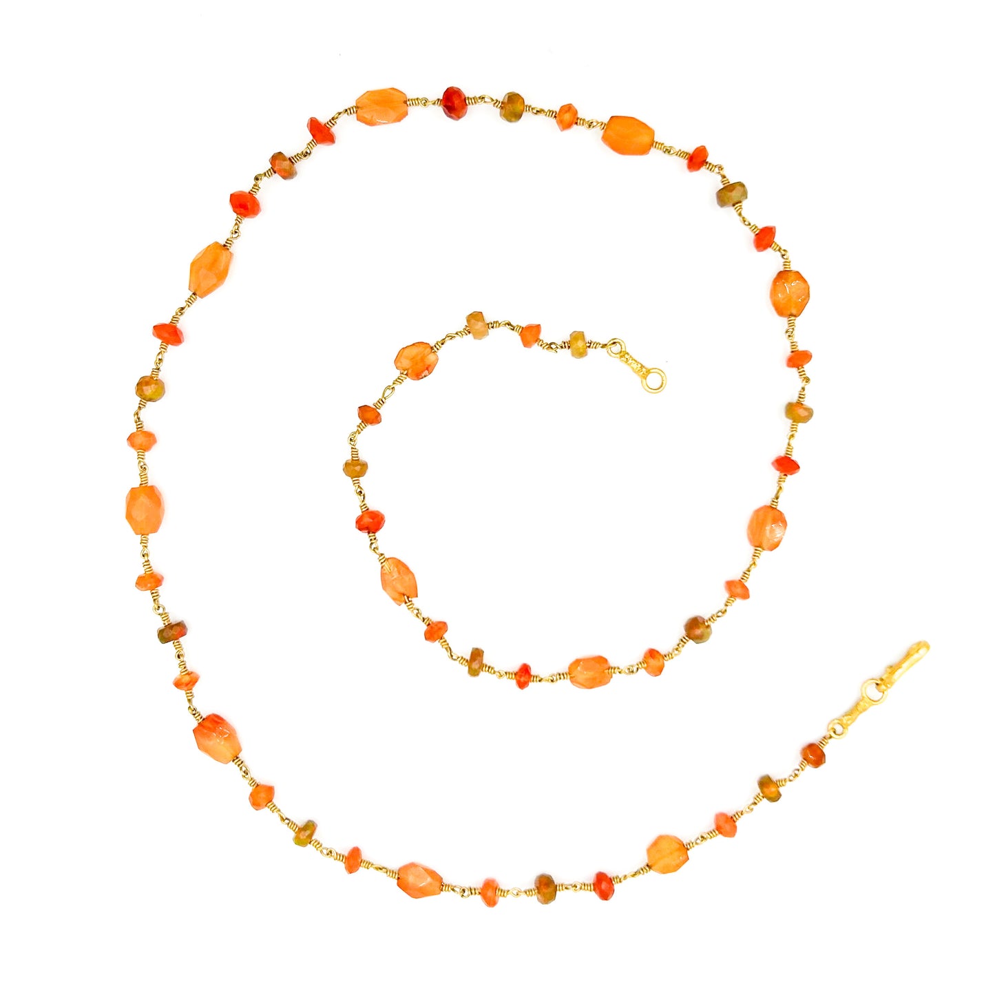 "Winona Staccato" Necklace (Mexican Fire Opal, Carnelian Agate, 18k Gold)