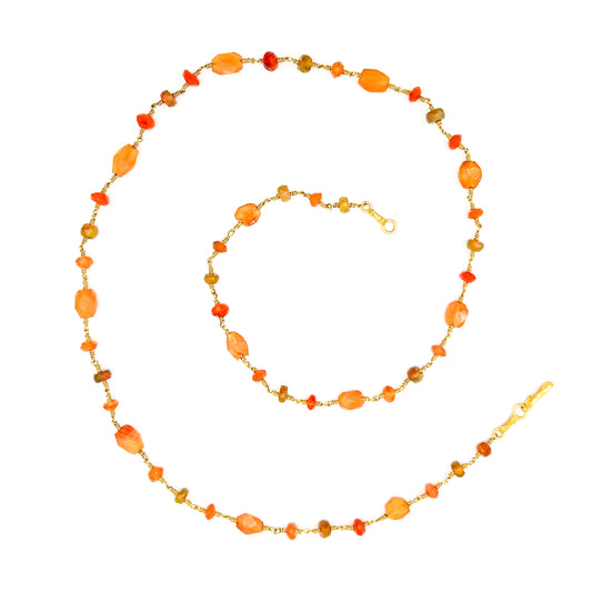 "Winona Staccato" Necklace (Mexican Fire Opal, Carnelian Agate, 18k Gold)