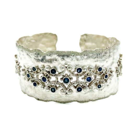 "Dubrovnik" Cuff Bracelet (Blue Sapphire, Sterling Silver 925) SOLD