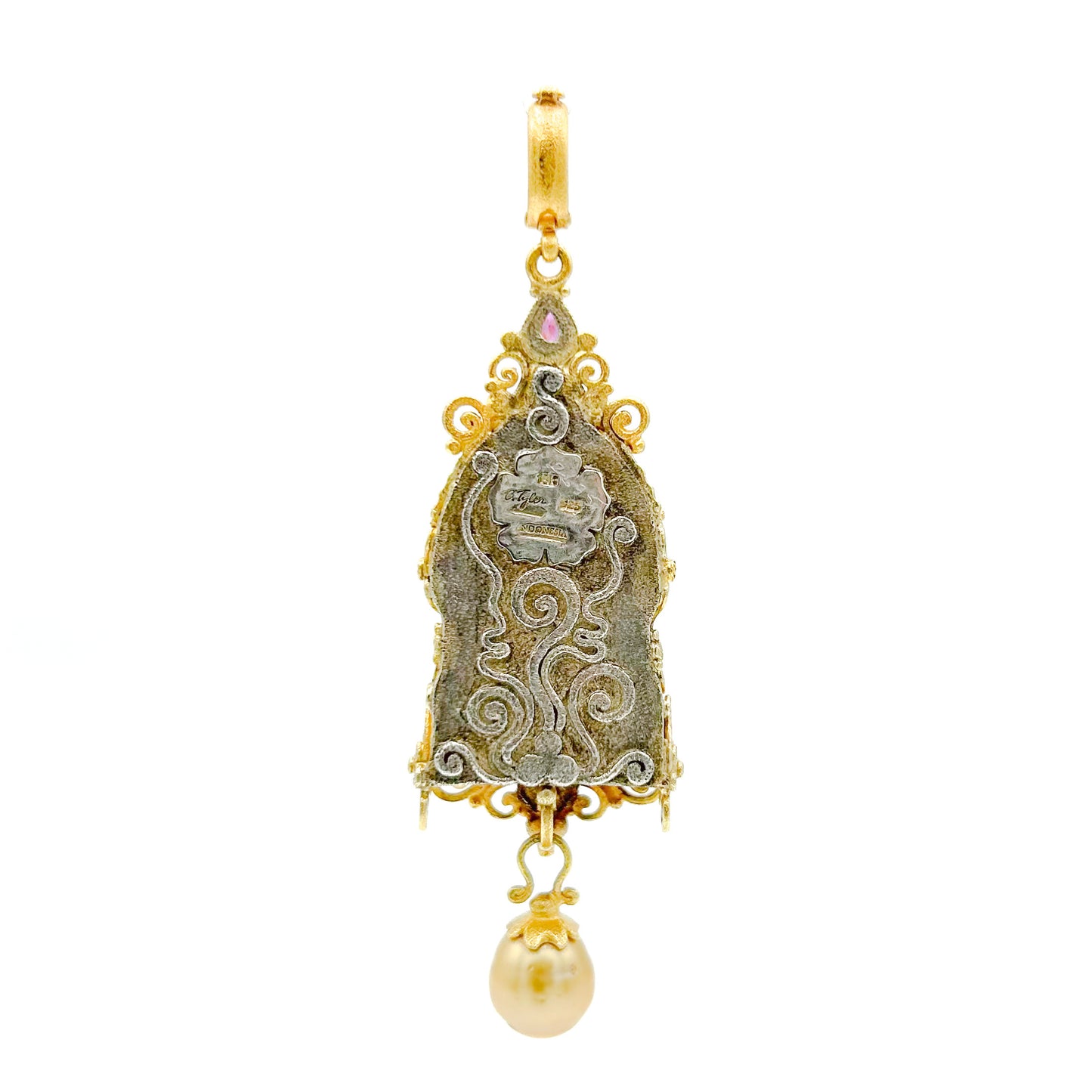 "Candi Buddha" Pendant (Quartz Crystal, Ruby, Emerald, Pearl, 22k Gold, Sterling Silver)