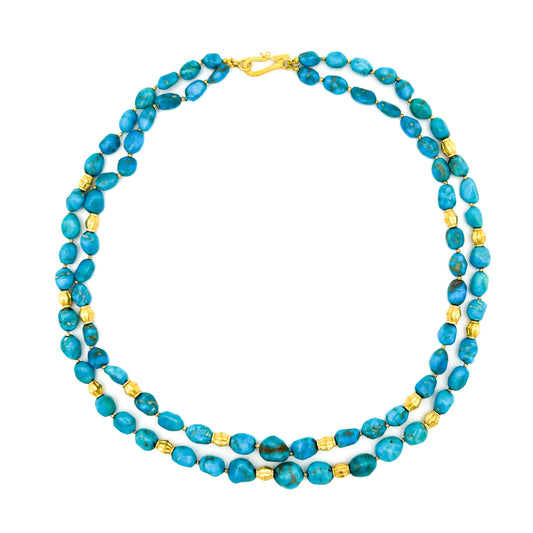 "Fluted Lana" Necklace (Arizona Turquoise, 22k, 18k Gold)