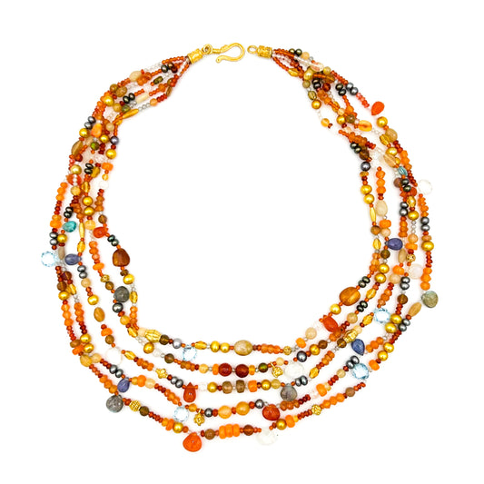 "Autumn Lana Charm" Necklace (Mixed Gemstone Beads, 22k, 18k Gold) SOLD