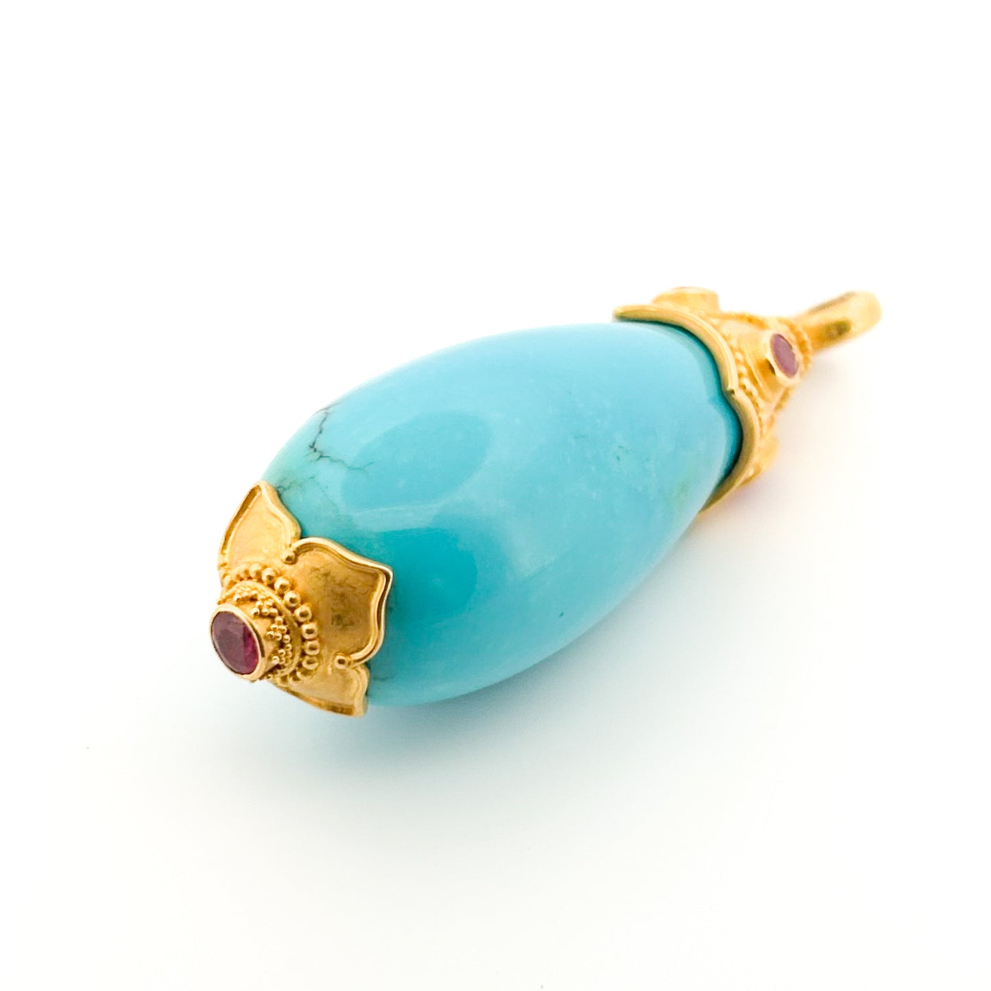 "Shivanam" Pendant (Sleeping Beauty Turquoise, Ruby, 22k, 18k Gold)