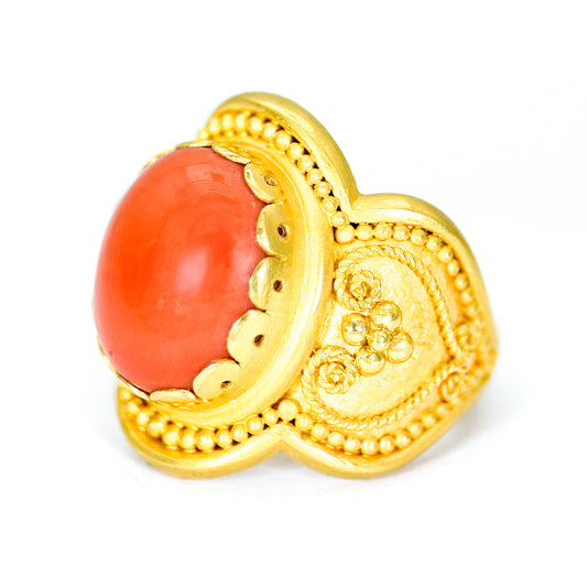 "Tudor" Ring (Italian Coral, 22k Gold)