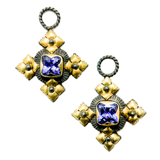 "Malta" Drops for Hoop Earrings (Tanzanite, 22k Gold, Oxidized Sterling Silver)