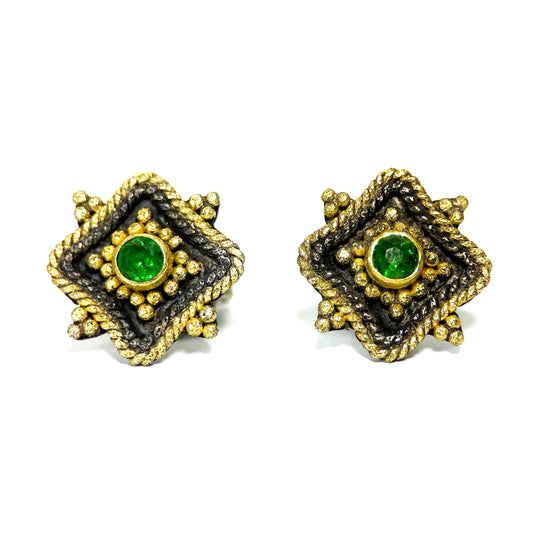 "Tartaria" Stud Earrings (Tsavorite Tourmaline, 18k Gold, Oxidized Sterling Silver)