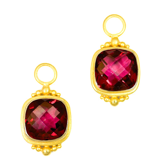 "Charm" Drops for Hoop Earrings (Red "Mystic" Topaz, 22k Gold)