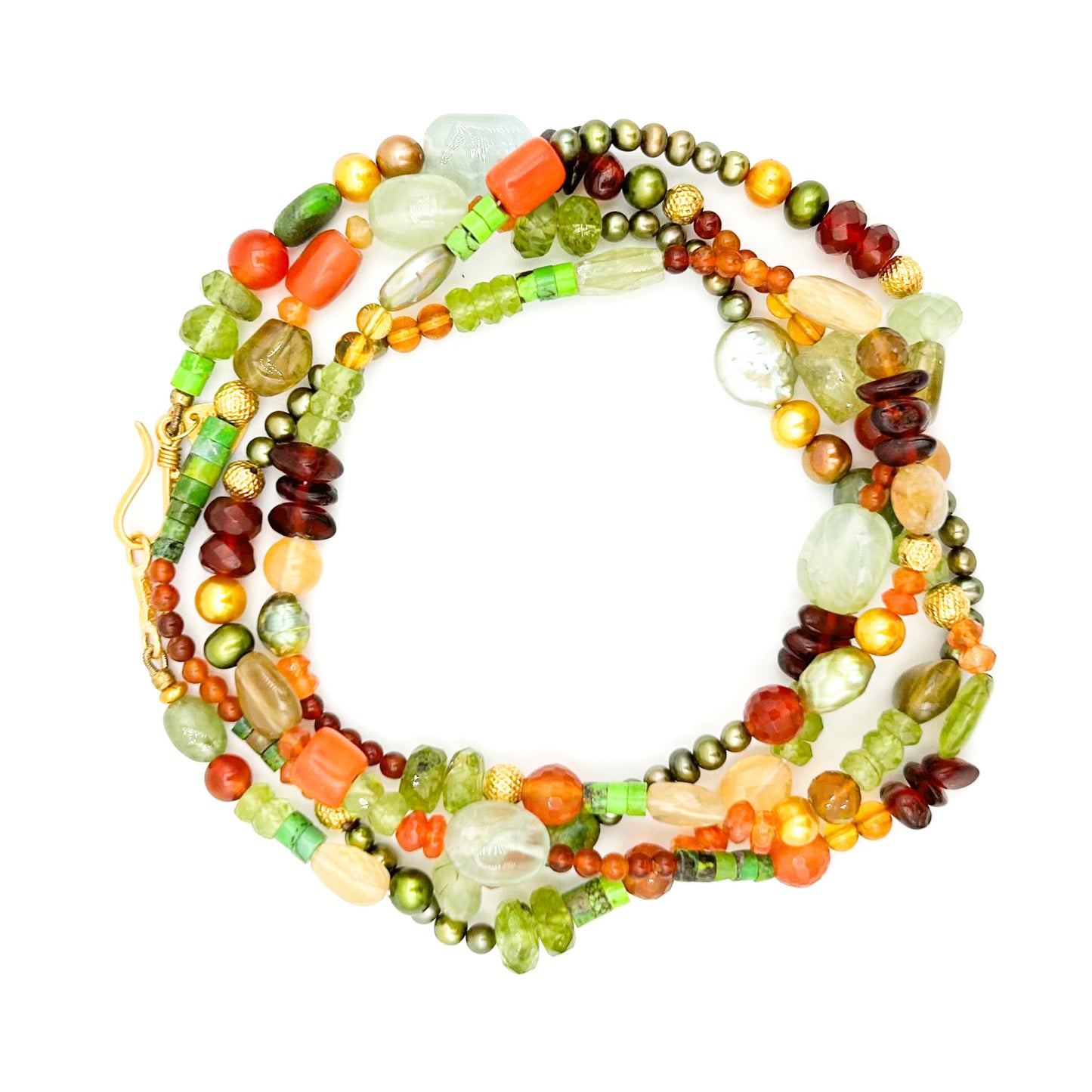 "Spring Woodstock" Necklace/Bracelet (Mixed Gemstone Beads, 22k, 18k Gold)