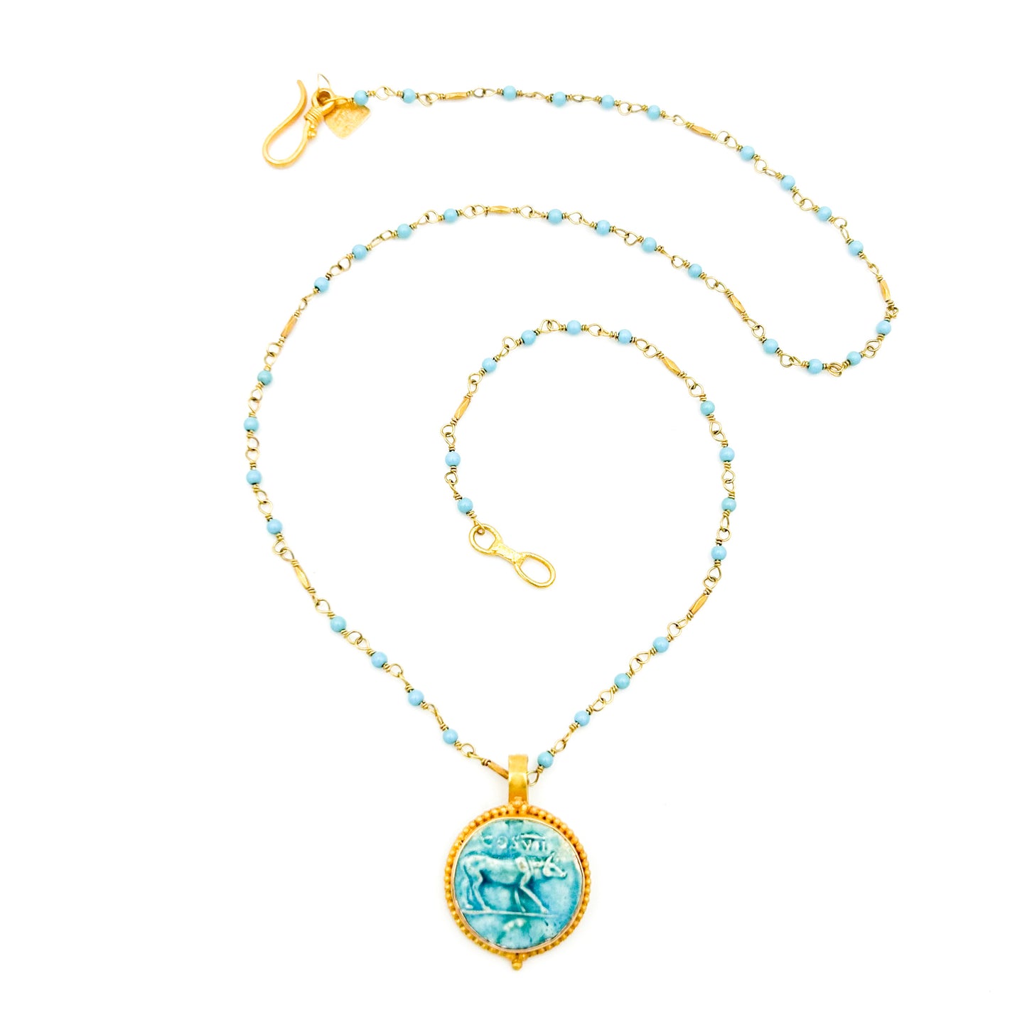 "Taurus" Pendant (Roman Faience Ceramic Cameo, 22k, 18k Gold)