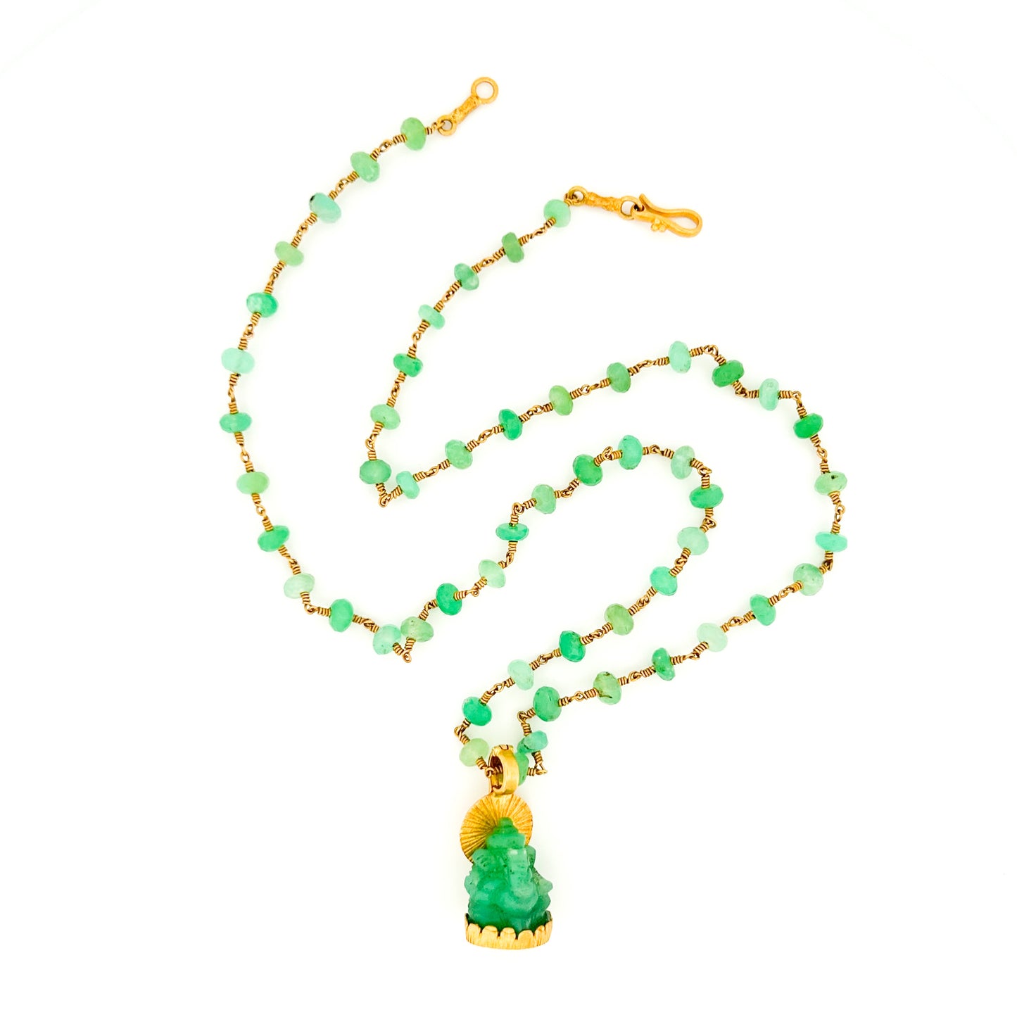 "Lotus Ganesha" Pendant (Chrysoprase, 22k, 18k Gold)