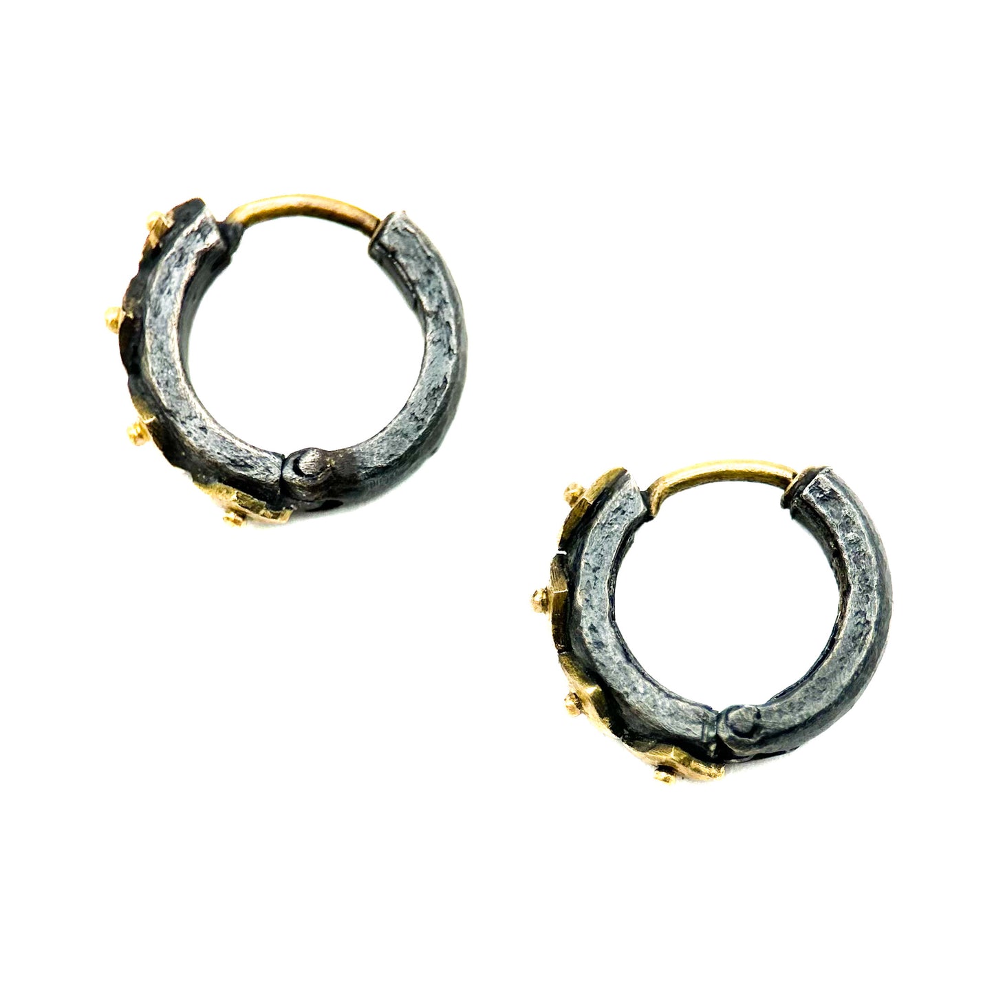 "Prince" Huggie Hoop Earrings (18k Gold, Oxidized Sterling Silver)