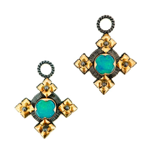 "Malta" Drops for Hoop Earrings (Australian Opal, 22k, 18k Gold, Oxidized Sterling Silver)