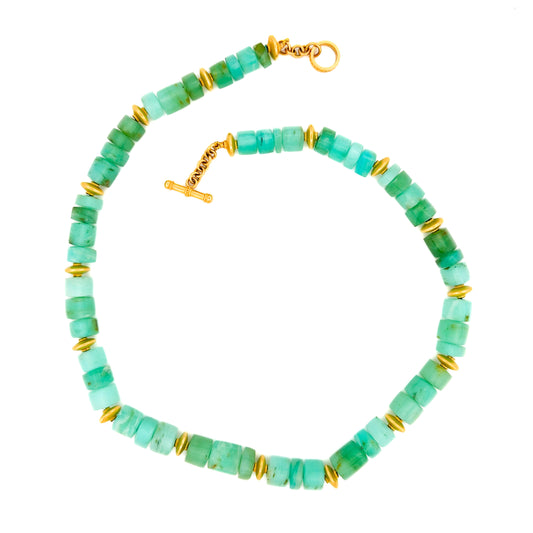 "Lola Peru" Necklace (Blue-Green Peruvian Opal, 22k, 18k Gold)