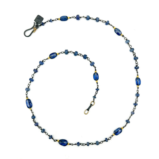 "Chennai" Necklace (Kyanite, Blue Sapphire, Oxidized Sterling Silver, 22k Gold)
