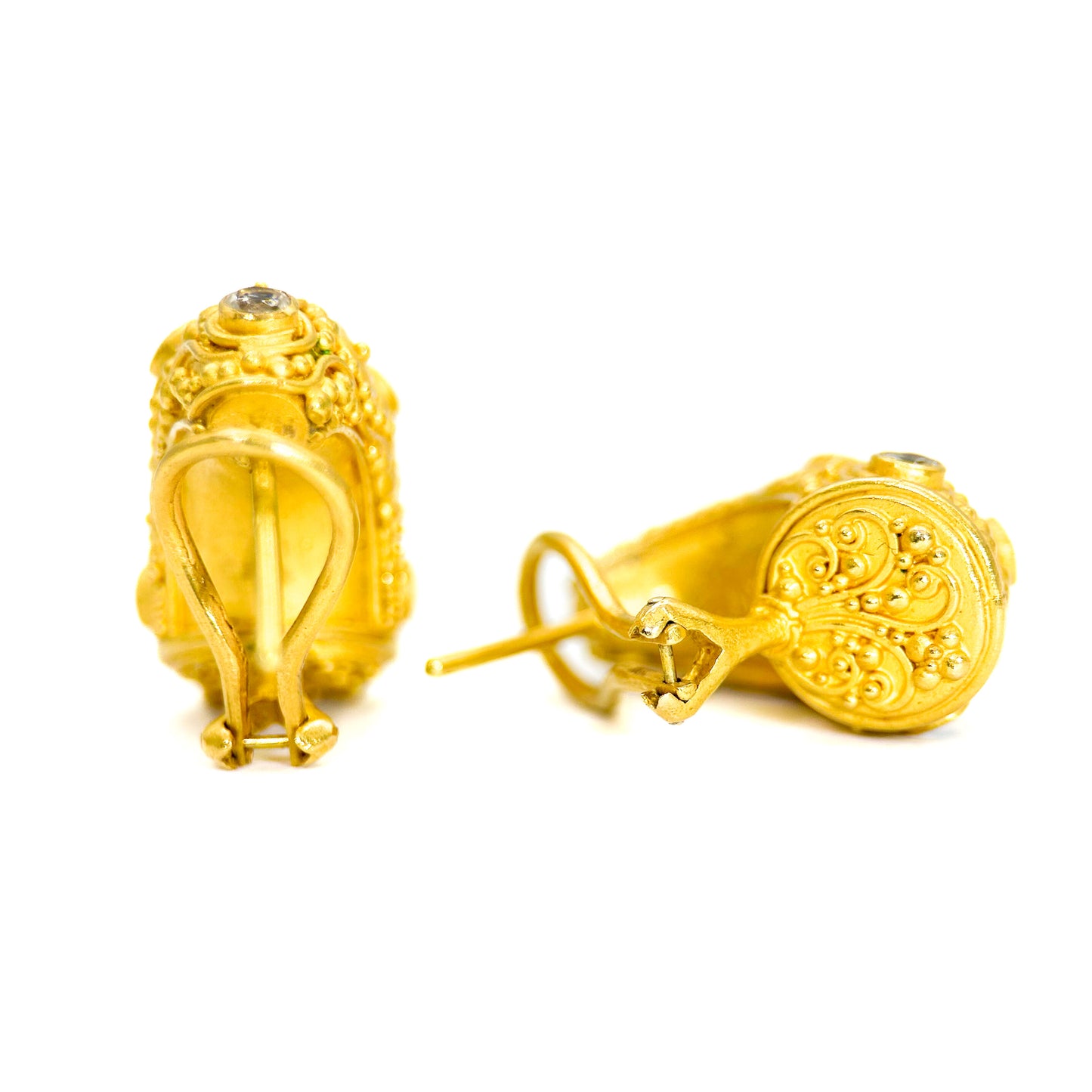 "Neptune Half Moon" Hoop Earrings (White Zircon, 22k, 18k Gold)
