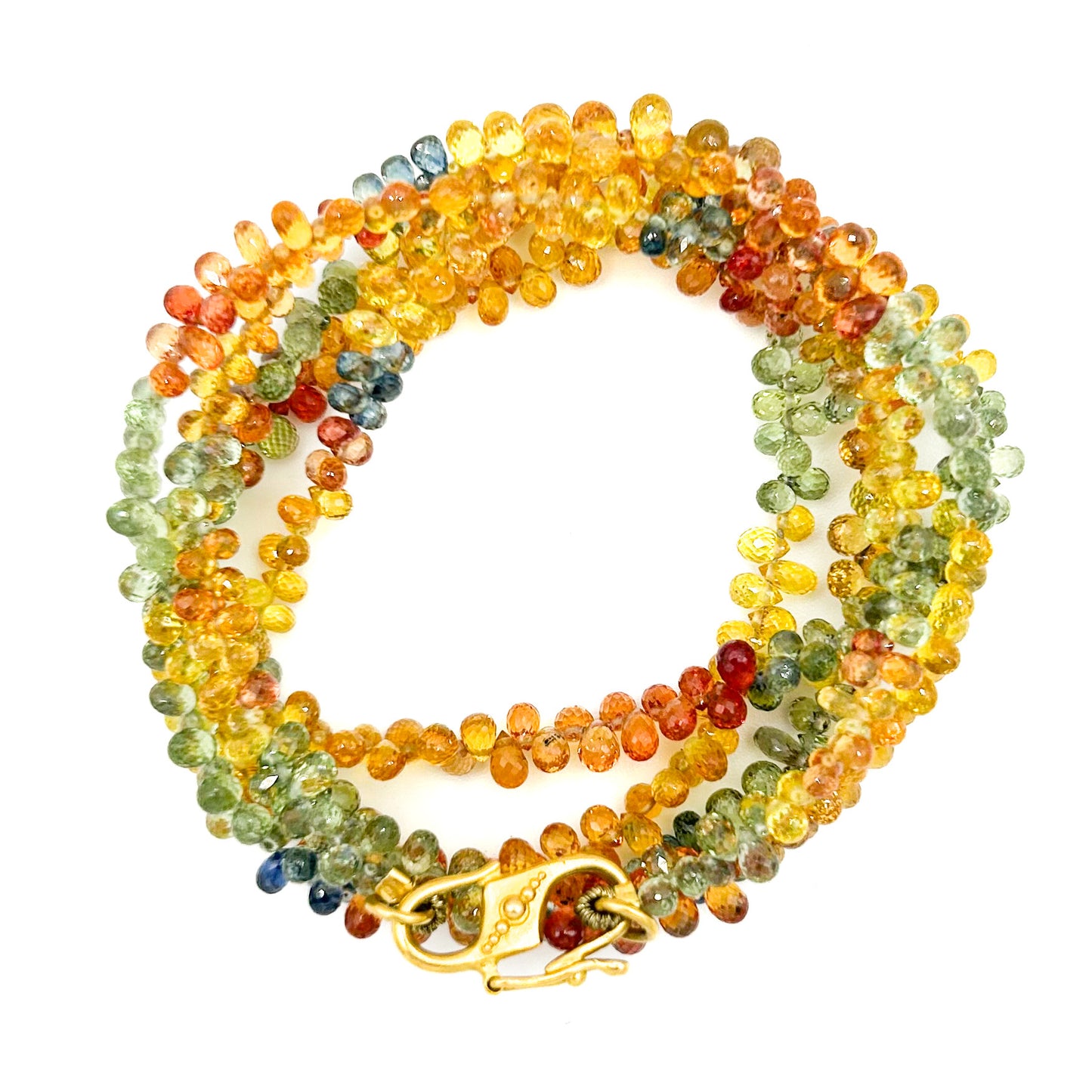 "Lola Francine" Necklace (Multicolor Sapphire Briolettes, 18k, 22k Gold)